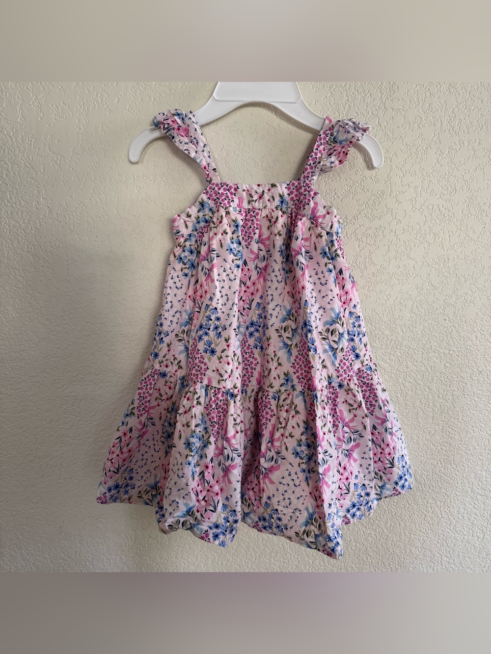 Btween Pink Blue Floral Dress Ruffle Straps Cottagecore Prairie Girls 5